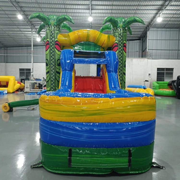 Custom Fantastic Pattern Digital Printing Green Inflatable Bouncer Slide