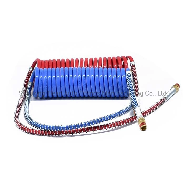 15FT Air Hose Set Assembly Red & Blue, with 48 Inch Leads, Long Tails Double Layer, Nylon Tube, Pneumatic Coils