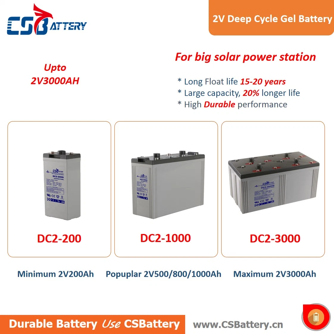 Csbattery 2V600Ah batería de plomo ácido de la energía solar y antirrobo GPS/Amy