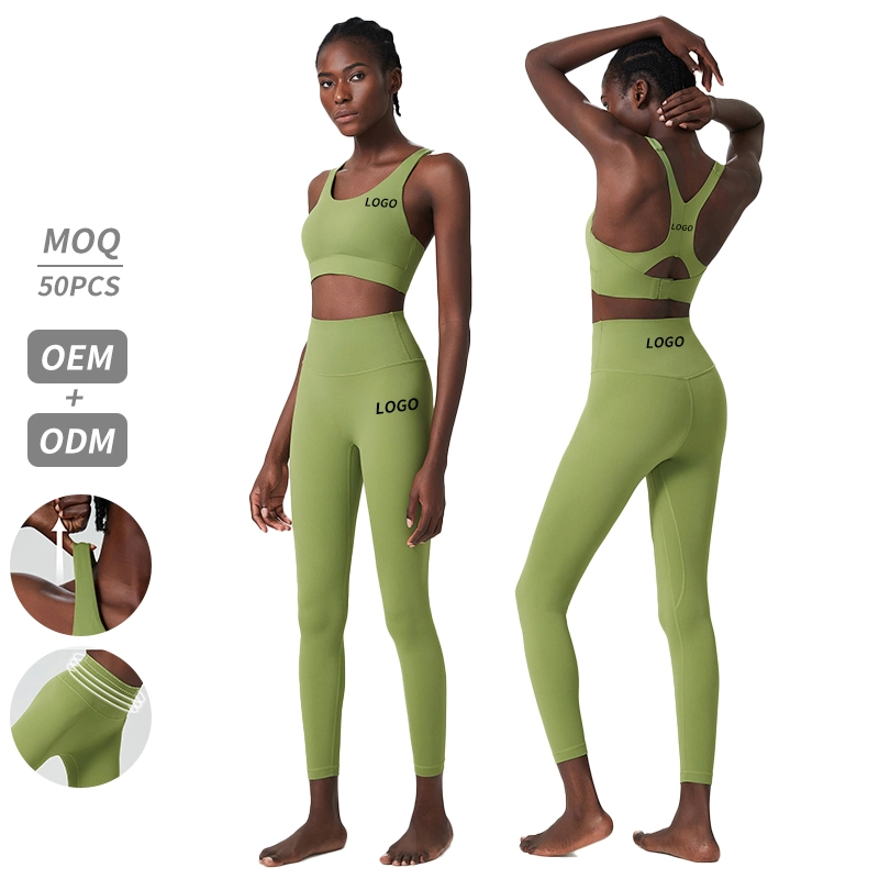 2023 Hot Sale China Manufactory Women Compression Soft Adjustable Quick Dry Sports Wear Yoga Legging and Bra Set High Strengthy Gym Workout Suit