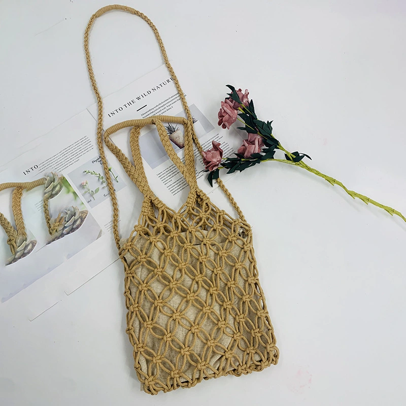 Nouvelle boucle en filet de couleur unie pour le transport d'une épaule à bandoulière Holiday Beach Bag Mori Department coton Thread Holiday – Sac pour femmes