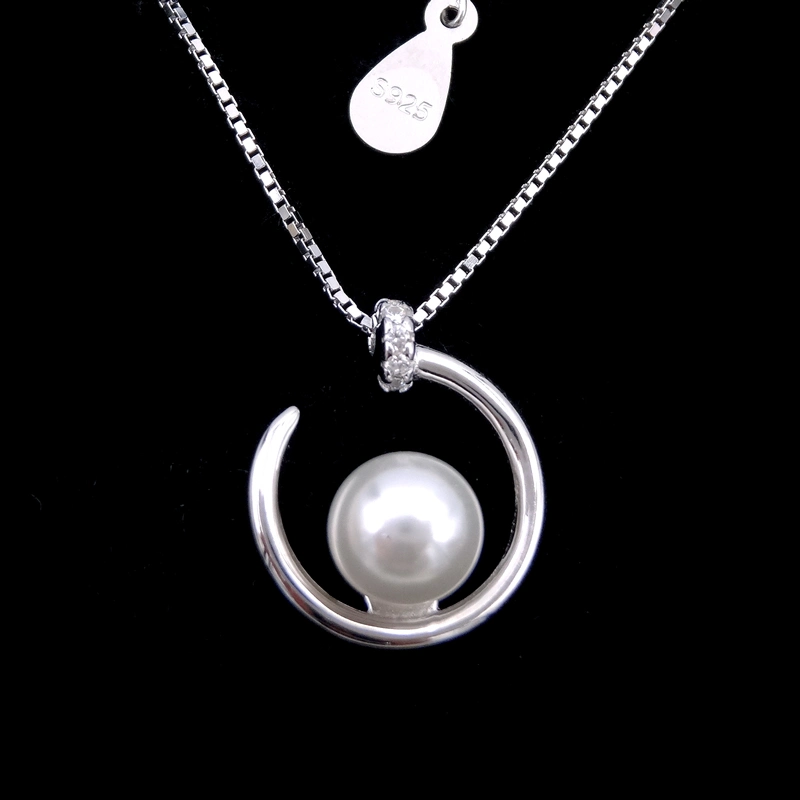 Hexagon Shaped Pearl Jewelry Plating Rhodium Real Silver Necklace