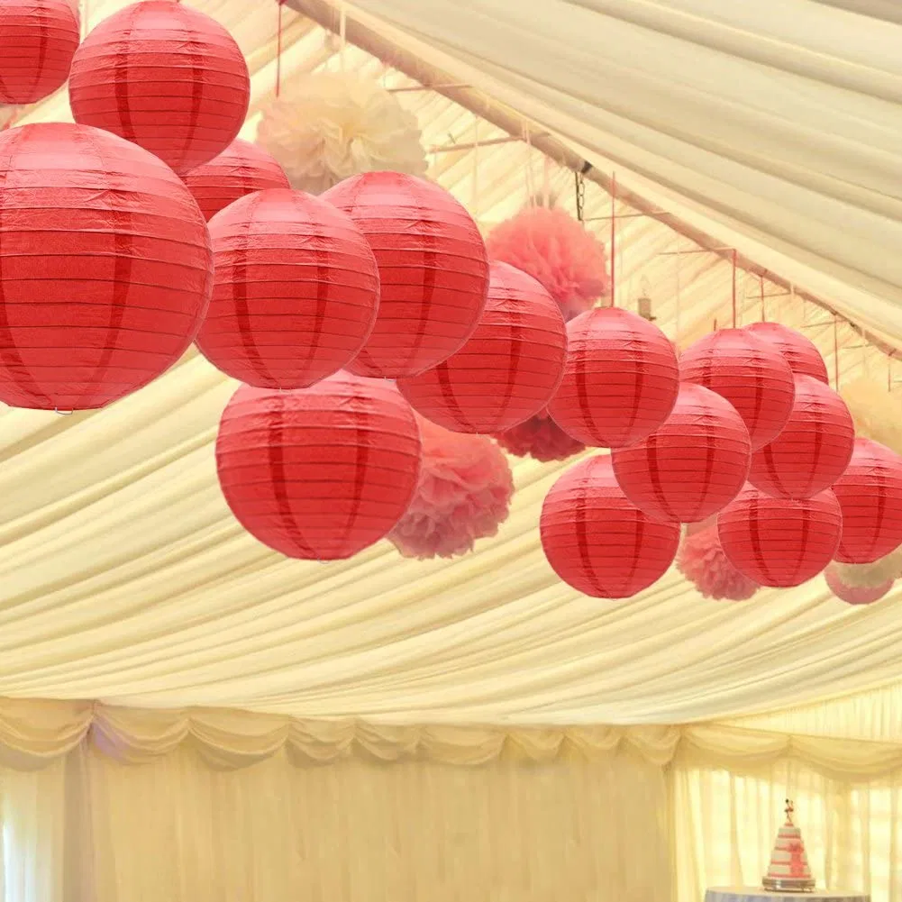 Año Nuevo plegables amor Bodas Decoración de fiesta colgante Bola de papel rojo farolillo de papel