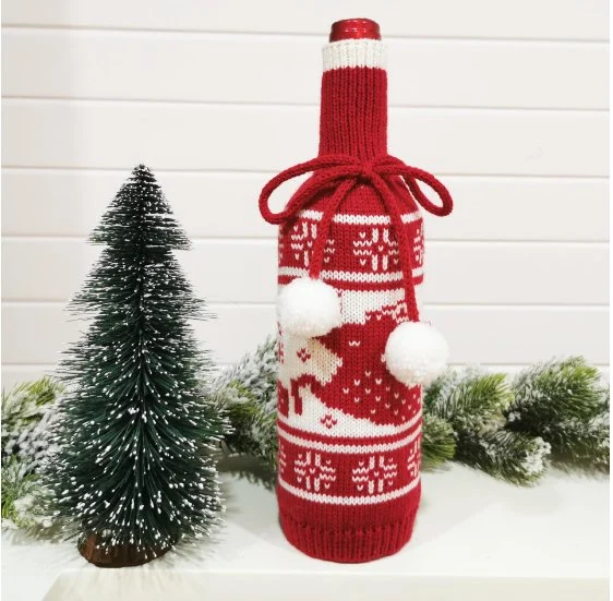 Kundengebundene Weihnachtsfest Dekoration Jacquard Gestrickte Stickerei Wein Flaschenhülle