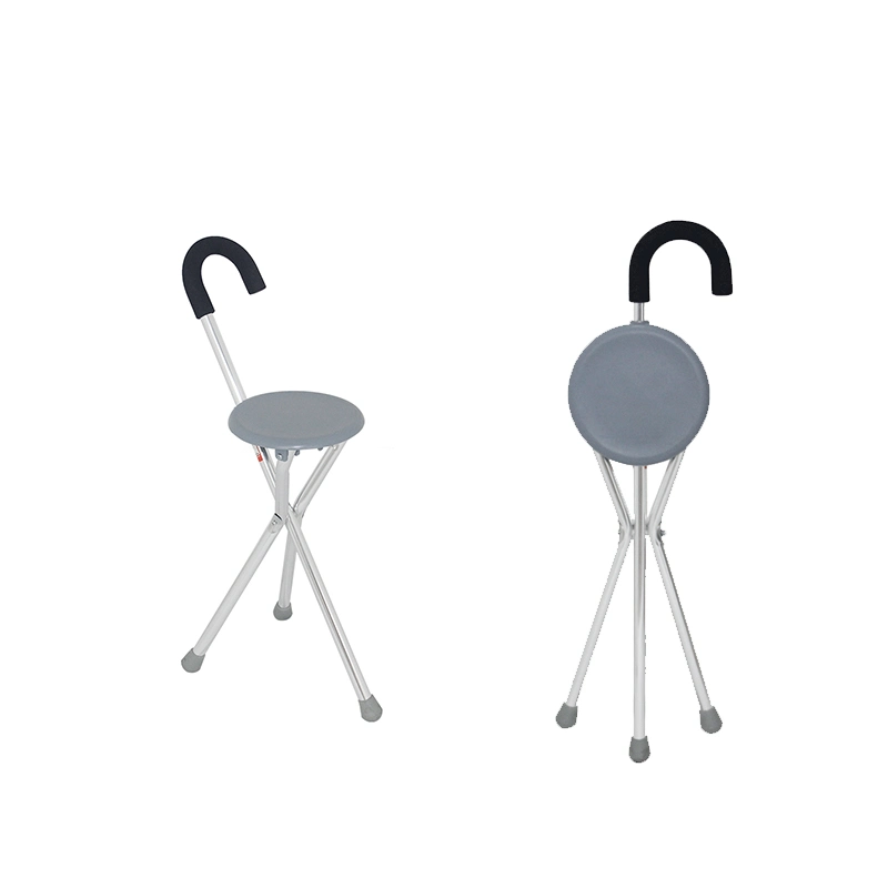 Aluminio muleta Three-Legged médica silla Cañas Bastón Anti-Skid asiento plegable