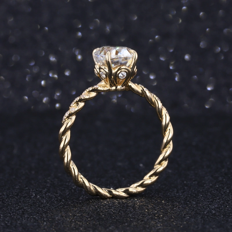 Corte Brilhante Oval verdadeiro estilo especial de diamante do anel de engrenamento da Cesta de flores em 14K Solid Gold