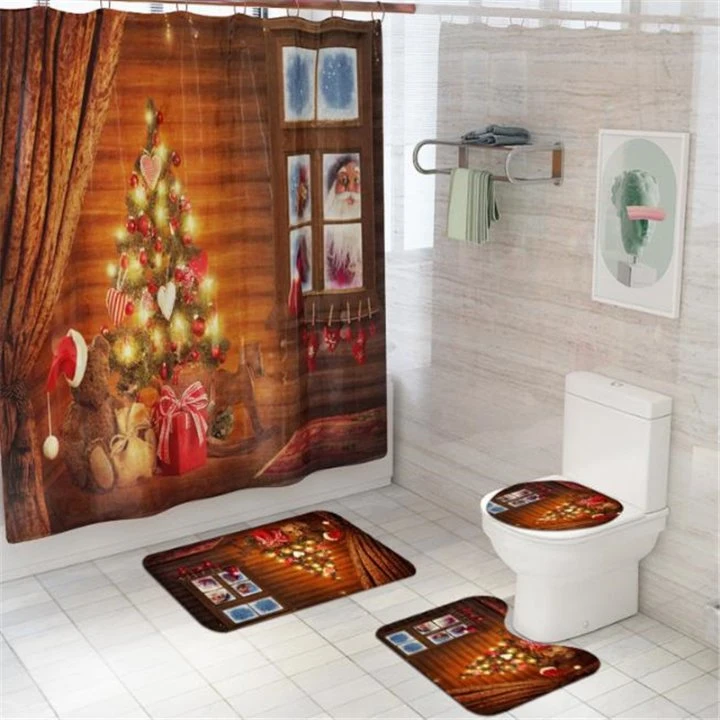 Tree Printed Waterproof Christmas Decoration Bathroom Shower Curtain