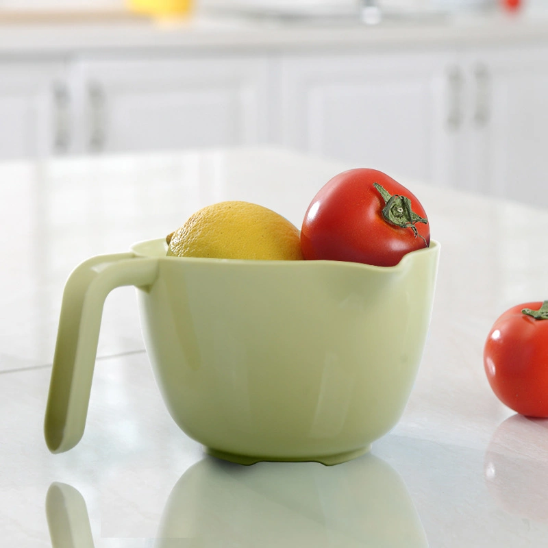 Round Shape Double Layer Fruit Drain Basket with Handle