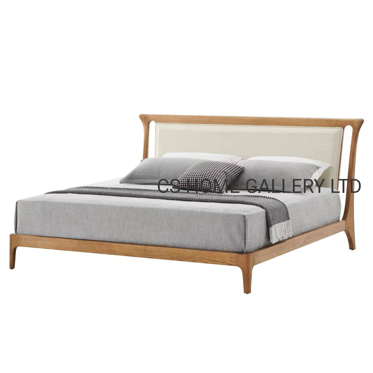 Modern Bedroom Platform Hotel Bed Soft Wooden Furniture King Size Double Bed