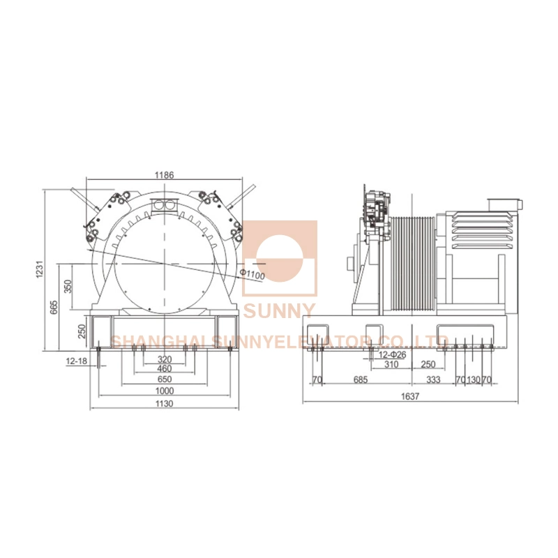 Load 1350~2000kg Traction Machine for High Speed Elevator