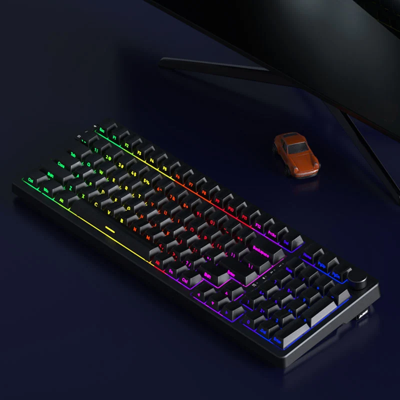 Teclado mecánico de retroiluminación RGB de tres modos conectable en caliente de Ak992 92 teclas