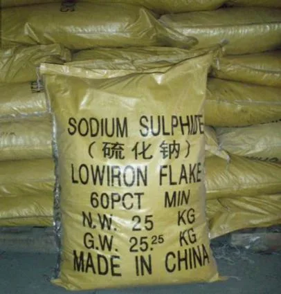 Na2S sulfure de sodium à 60% sulfure de sodium jaune et rouge flocons de Chine Fabricant cas 1313-82-2
