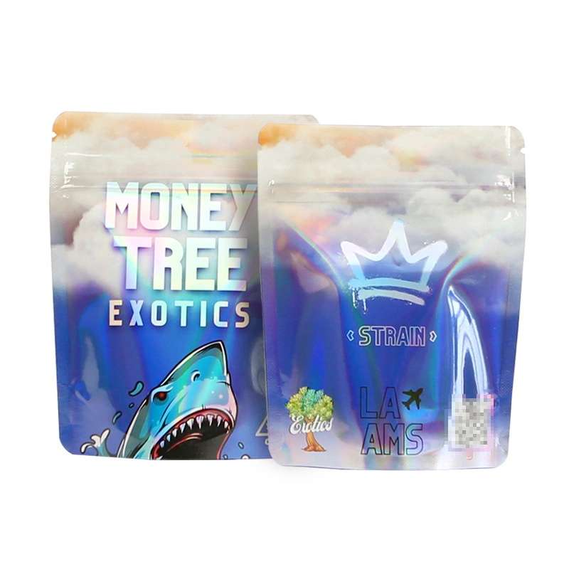 Resealable Small Ziplock Plastic Packaging Hologram Laser Rainbow Color Pouch Smell Proof Holographic Custom Printed Mylar Bags