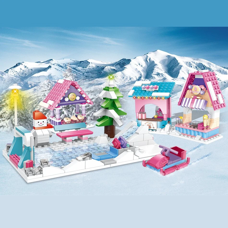 Woma Spielzeug Pädagogische Mädchen Prinzessin Fantasy Spielen Eishockey Schnee Haus Spielplatz Baublock Steine Set Bau Spielzeug DIY