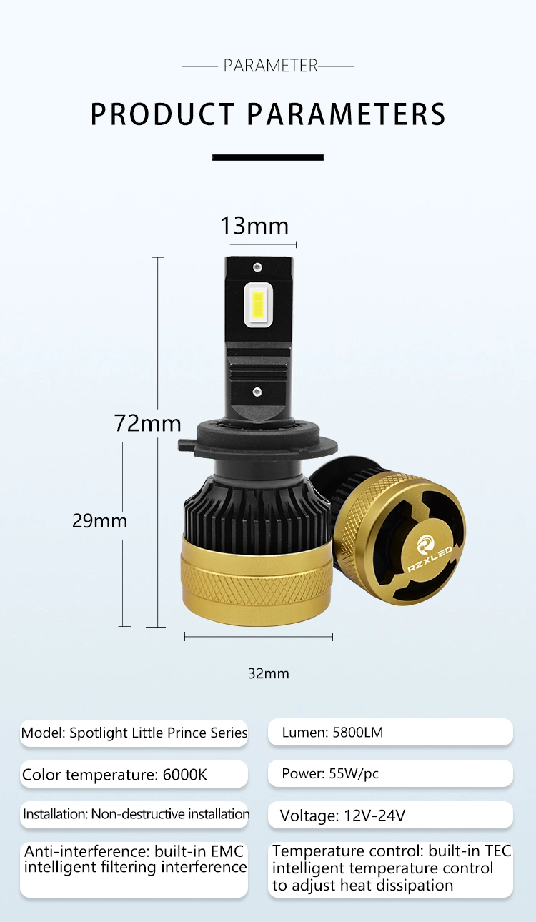 LED Headlight 12V H7 Auto Parts LED 55W DOS Color LED Headlight for H7 Auto Parts LED Car Light Bulb