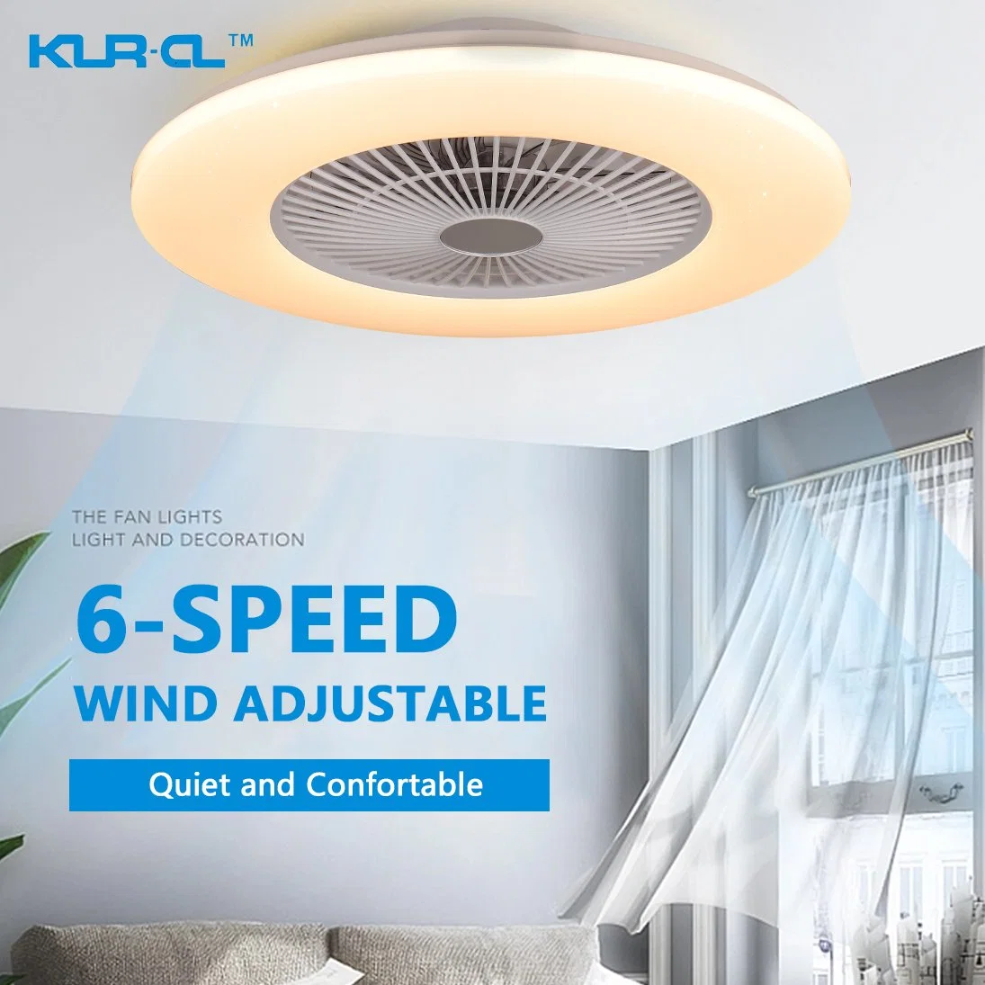 Contrôle de ventilateur de plafond moderne à 6 vitesses avec lumière dimmable via une application Bluetooth