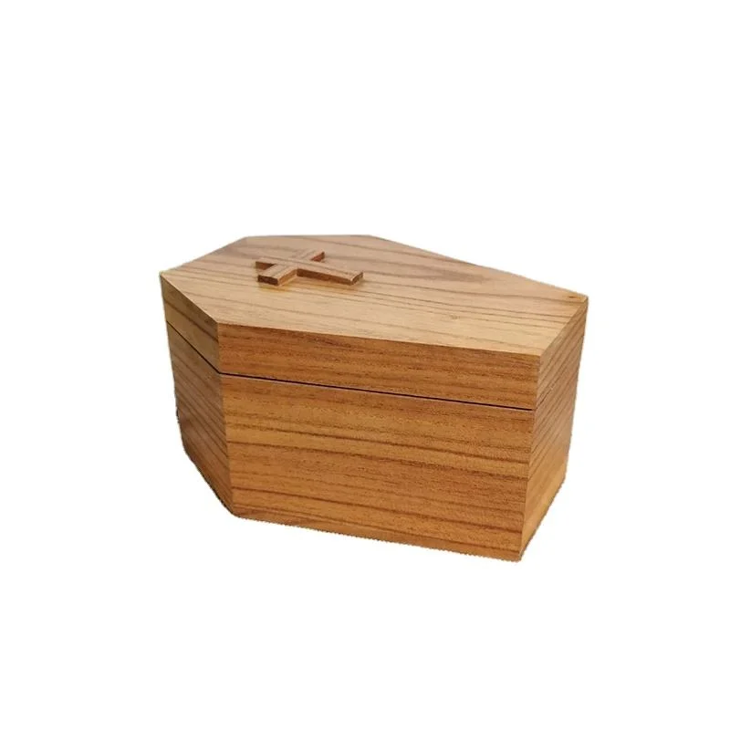 Top de madera Cremation Urns Coffin en forma de Keepsake Ashes de madera Urna Box para adultos Memorial Funeral suministros