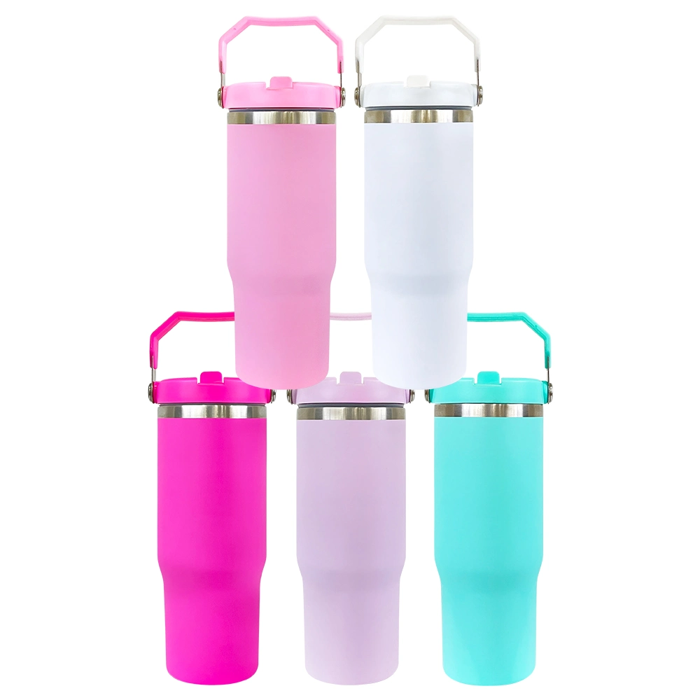 30oz sublimación en blanco mate Macaron de doble pared con aislamiento de vacío de acero inoxidable vasos tazas tazas de viaje portátil de la botella de agua con asa