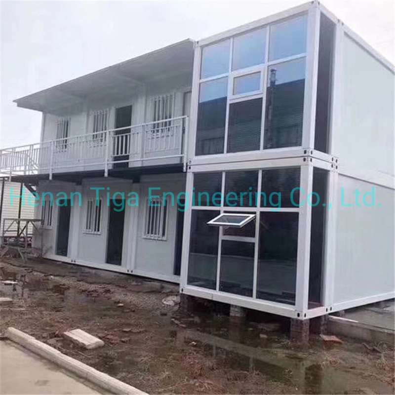 Two Story Mobile Container Home Modern Glass Curtain Wall Cladding Prefab House Building