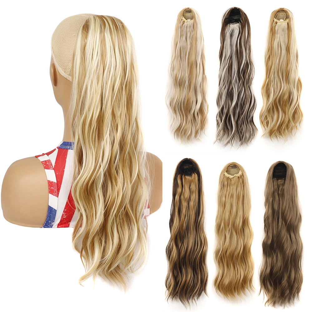 Factory Supply 24 Inch Synthetic Drawstring Ponytail Long Wavy Ponytails Clip in Hairpiece Extensions