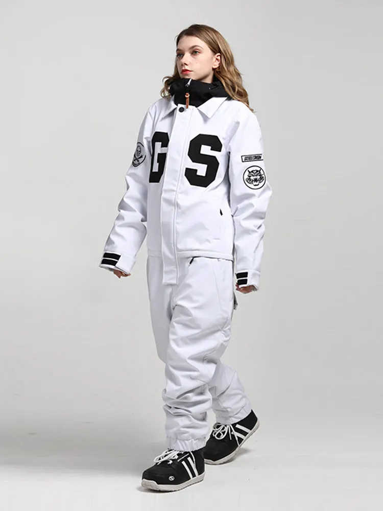 Hiworld Women's White Winter Young Fashion 15K Waterproof One Piece Snowboard Suits