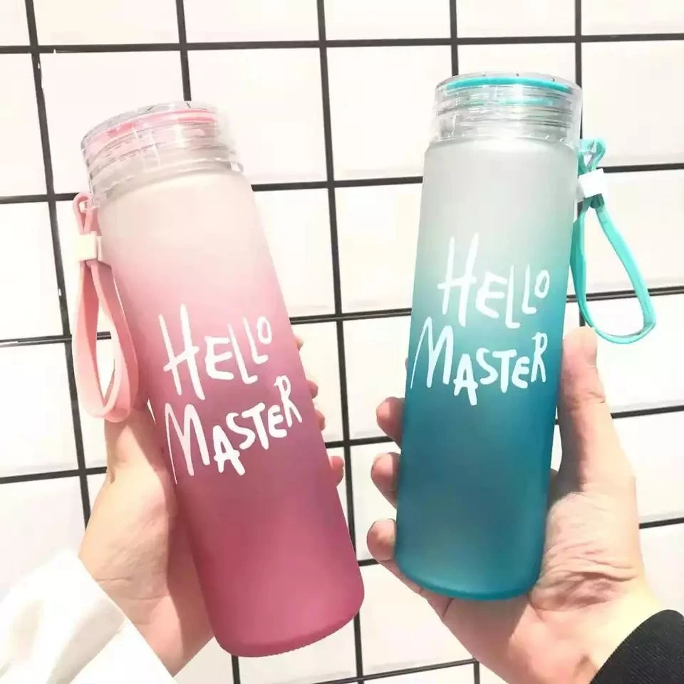 Wholesale/Supplier Gift Letter Bottle Colorful Frosted Portable Drinking Cheap Glass Water Bottle with Lid