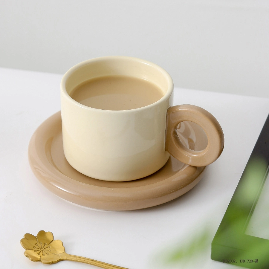 Custom Log Ceramic Coffee Cup Saucer Set Solid Color Coffee Cup European Style Color Coffee Cup Set