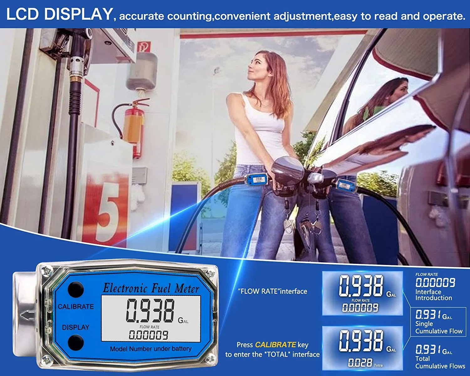 High Accuracy Diesel Gasoline 2inch Electronic LCD Digital Display Gasoline Aluminum Turbine Flow Meter