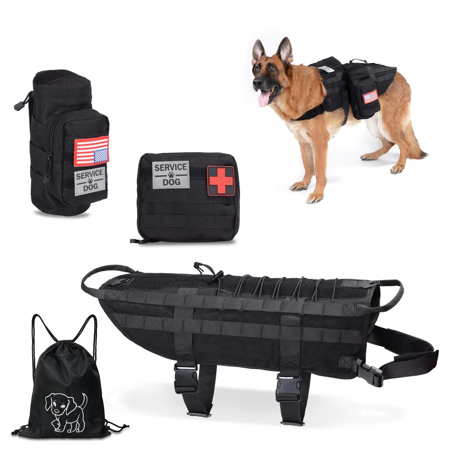 Тактические собак собак Backpack-Pet Vest-Training Harness-Tactical Саут Мол тактических - Майка съемные Pouches-Relective исправлений