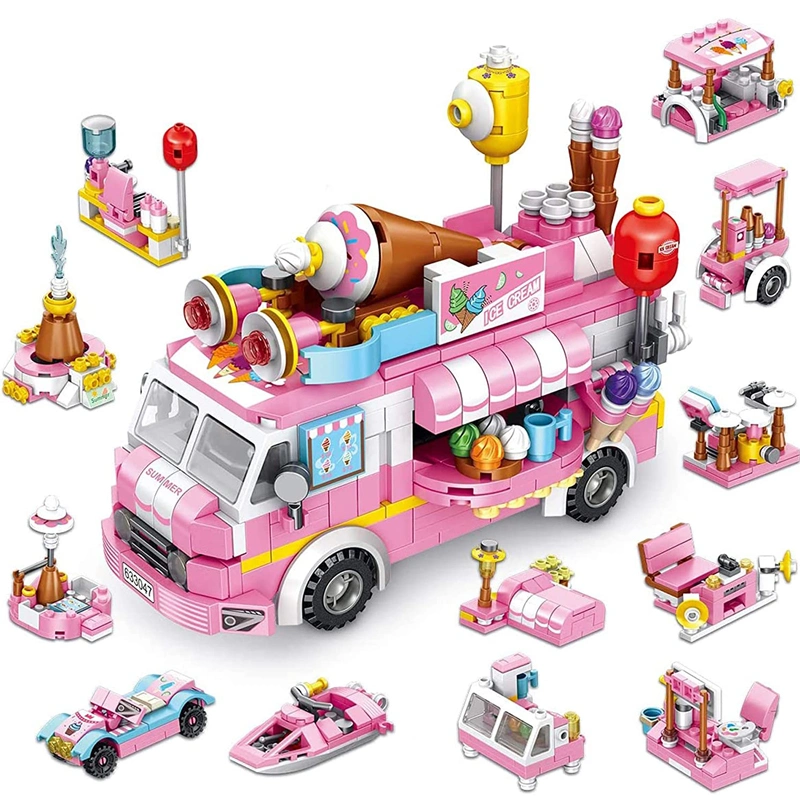 553 PCS 25-en-1 Kit de véhicules de construction en briques pour l'apprentissage STEM Ensemble de blocs de construction Cadeaux d'anniversaire Voiture de crème glacée