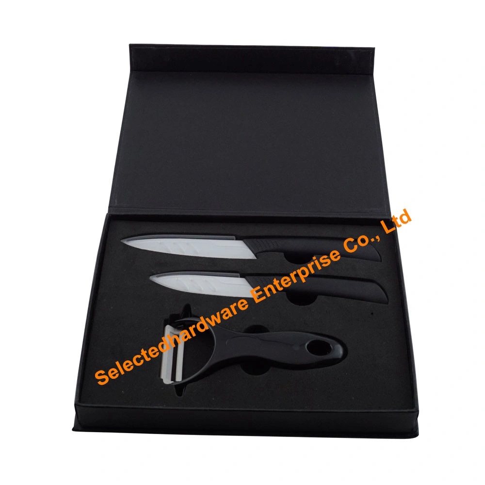 3PCS Black Gift Box Packing Ceramic Paring Knife and Peeler