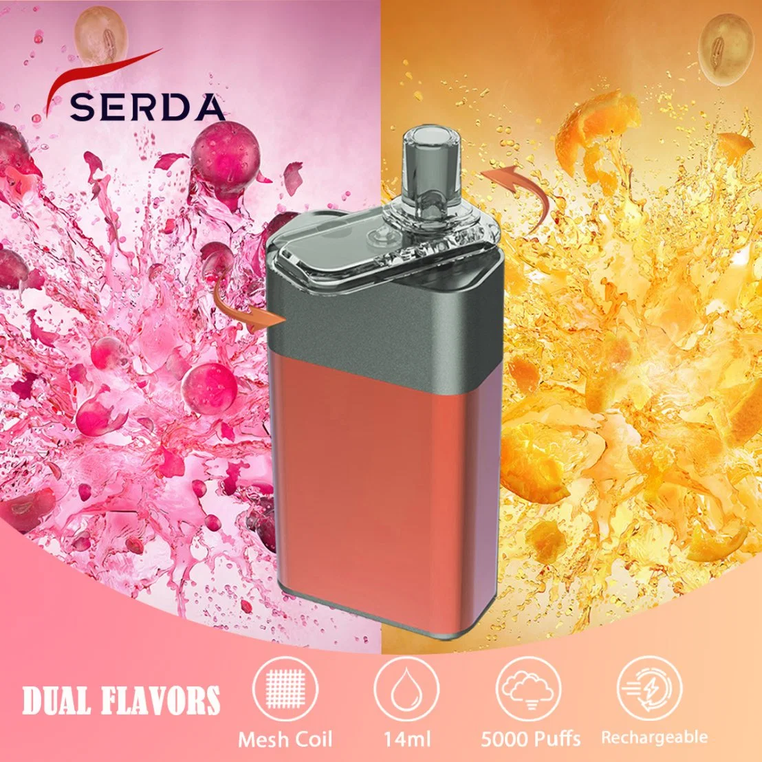 Dual Flavors Mesh Coil Rechargeable 5000 Puffs Electronic Cigarette Wholesale Disposable Vape Pen Pod Vape Disposable