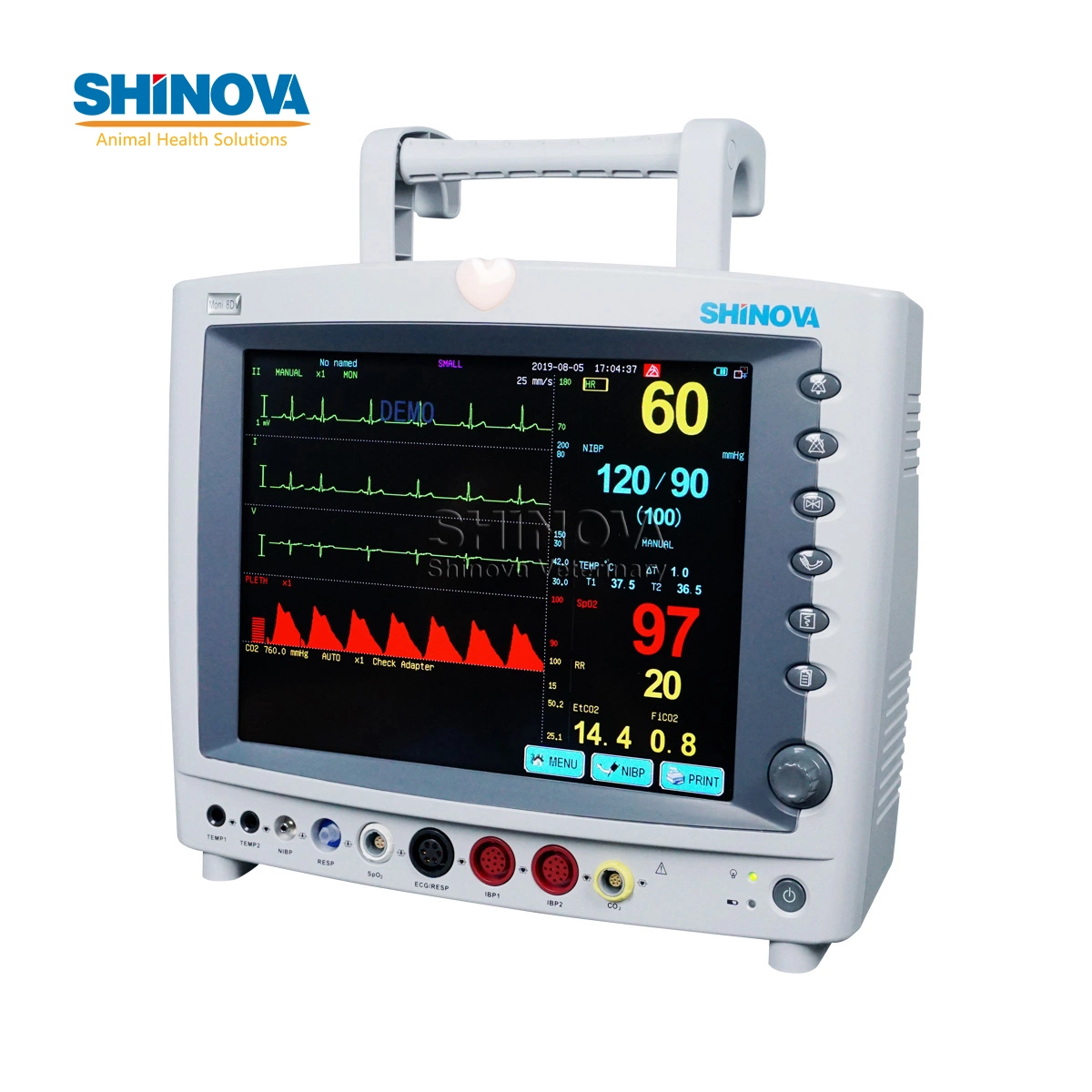 Shinova 12,1 Zoll Touchscreen Multi-Parameter Veterinary Monitor mit EtCO2 für Verwendung Im Tierkrankenhaus