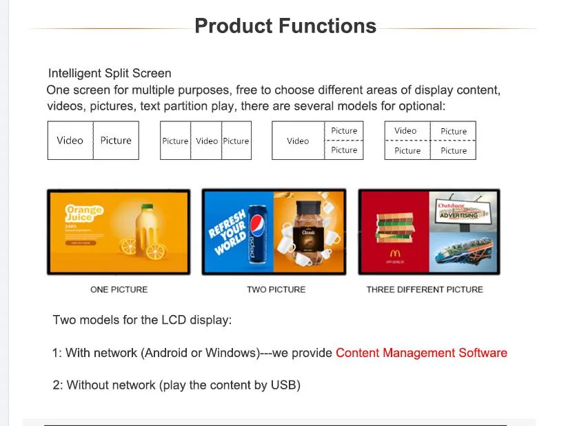 Big Screen 21.5/32/43 Inch Wall Mounted Capacitive Touch Screen Supermarket Catering Digital Signage Displays with USB