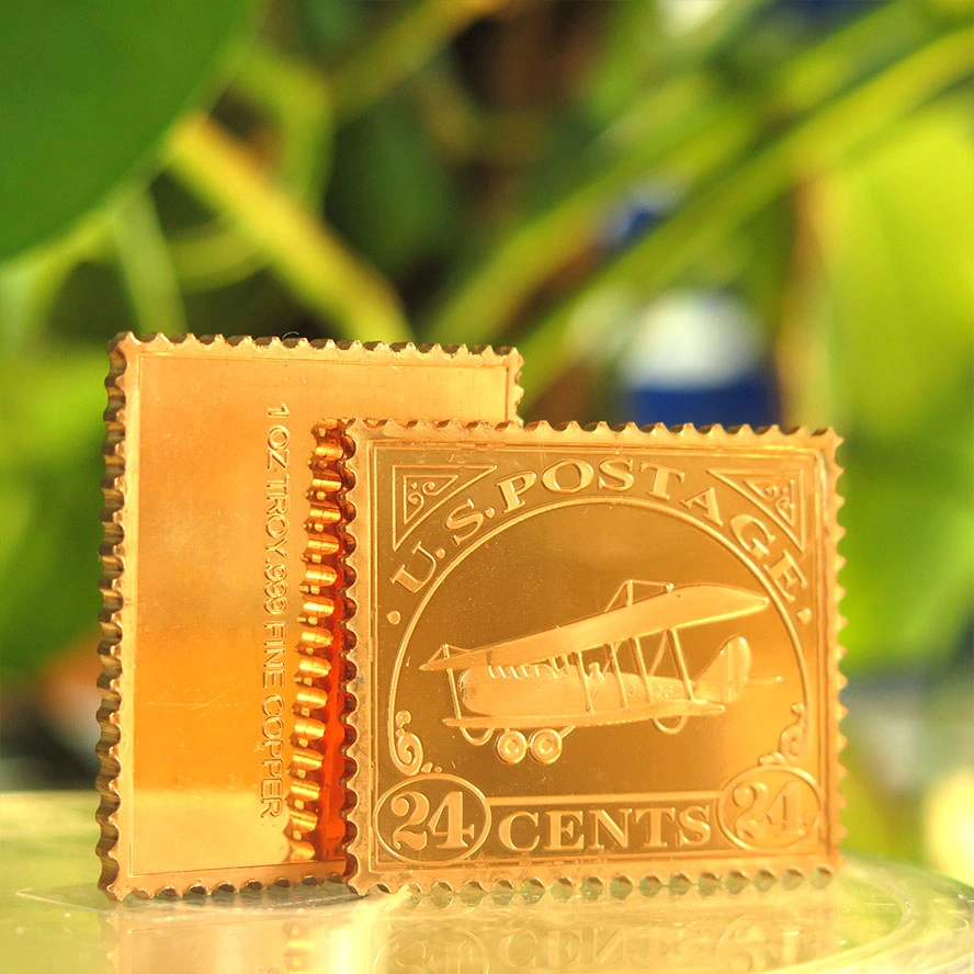 1 Oz 999 Fine Copper Cur Jenny Bi Plane Postage Stamp 24 Cents Bullion Bars