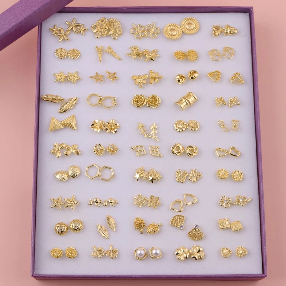 Brass Hardware Earrings 50 Pairs of Boxed Multi-Style Gold Plated Earrings