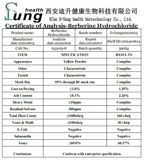 Plant Extract Chemical Berberine HCl Purity Berberine Hydrochloride Extract Powder Berberine Hydrochloride