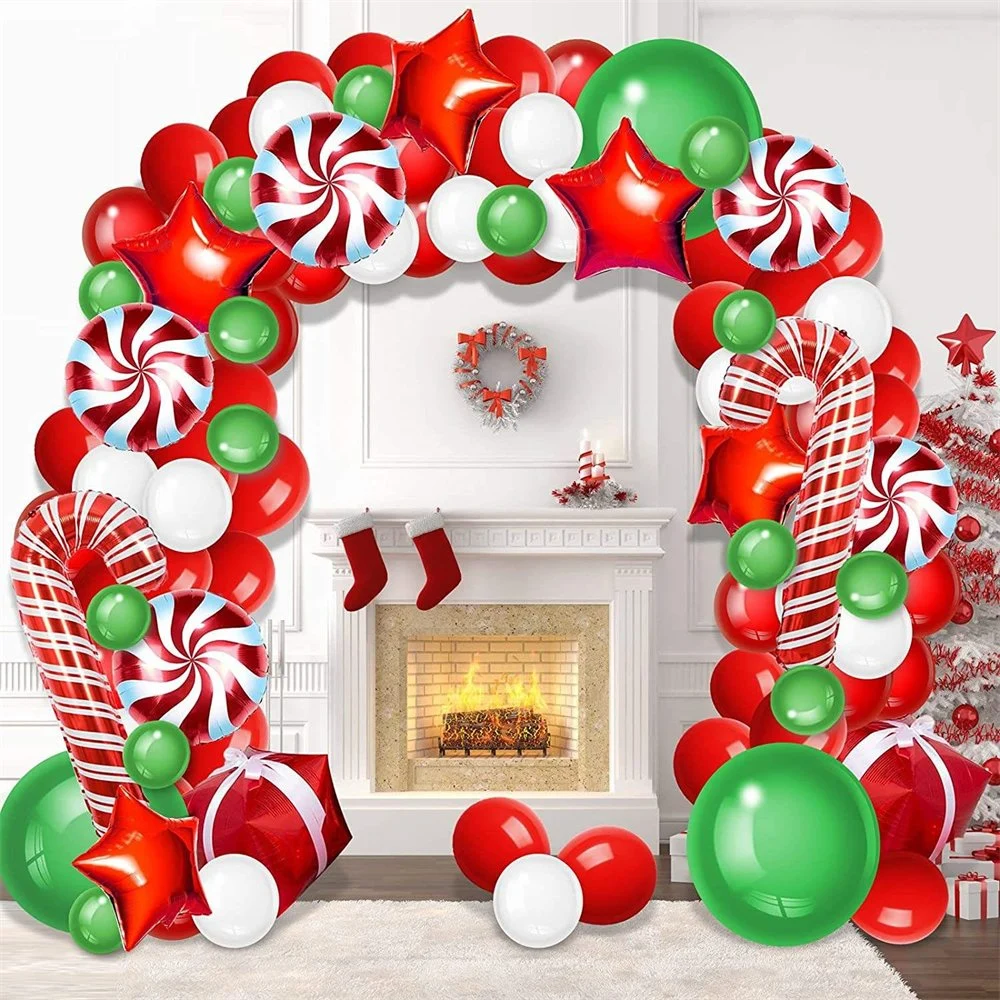 Navidad Red Green Balloon Garland Arch Set Feliz Fiesta de Navidad Decoraciones