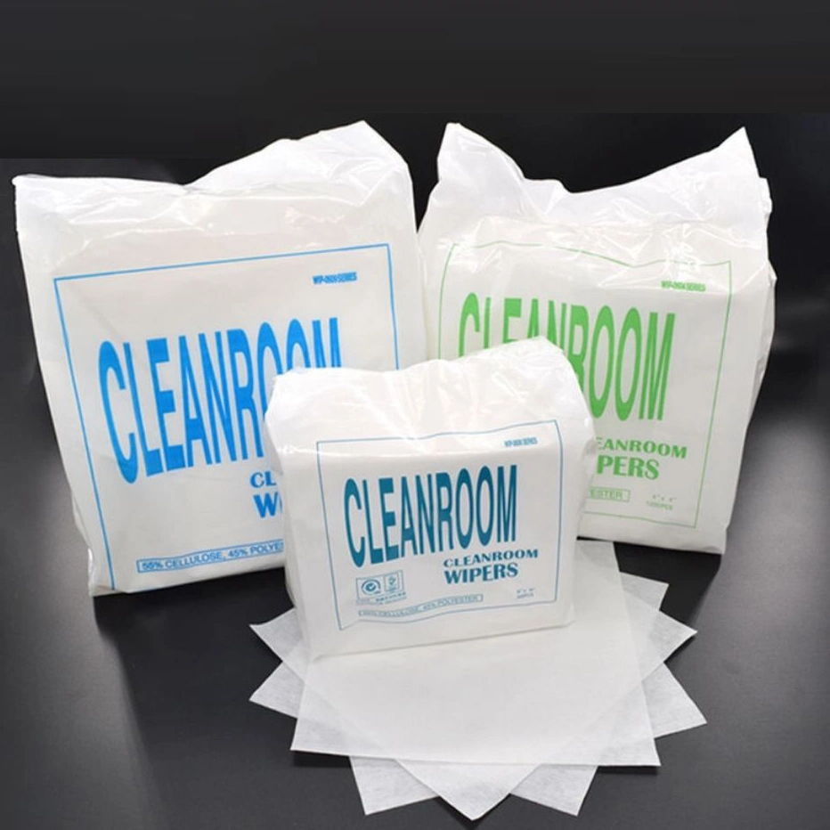 Non tissés jetables Lingettes pour salle blanche Factory 45 % de polyester et 55 % de la pâte de bois du papier essuie-glace pour salle blanche jetable pour le nettoyage et d'essuie-glace Non-Woven cleanroom