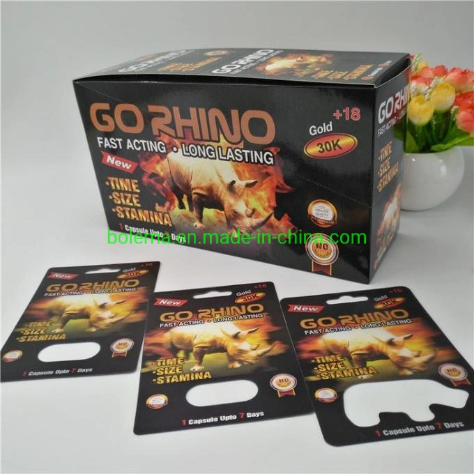 La tapa de 12mm Rhino píldoras masculinas tarjeta 3D Blíster Packaging