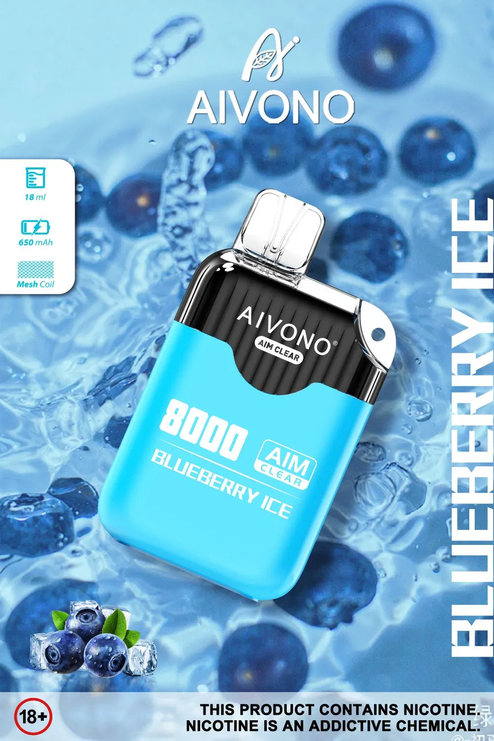 Caneta Vape descartáveis 650mAh 12ml Aivono objectivo claro Ecig recarregável 8000