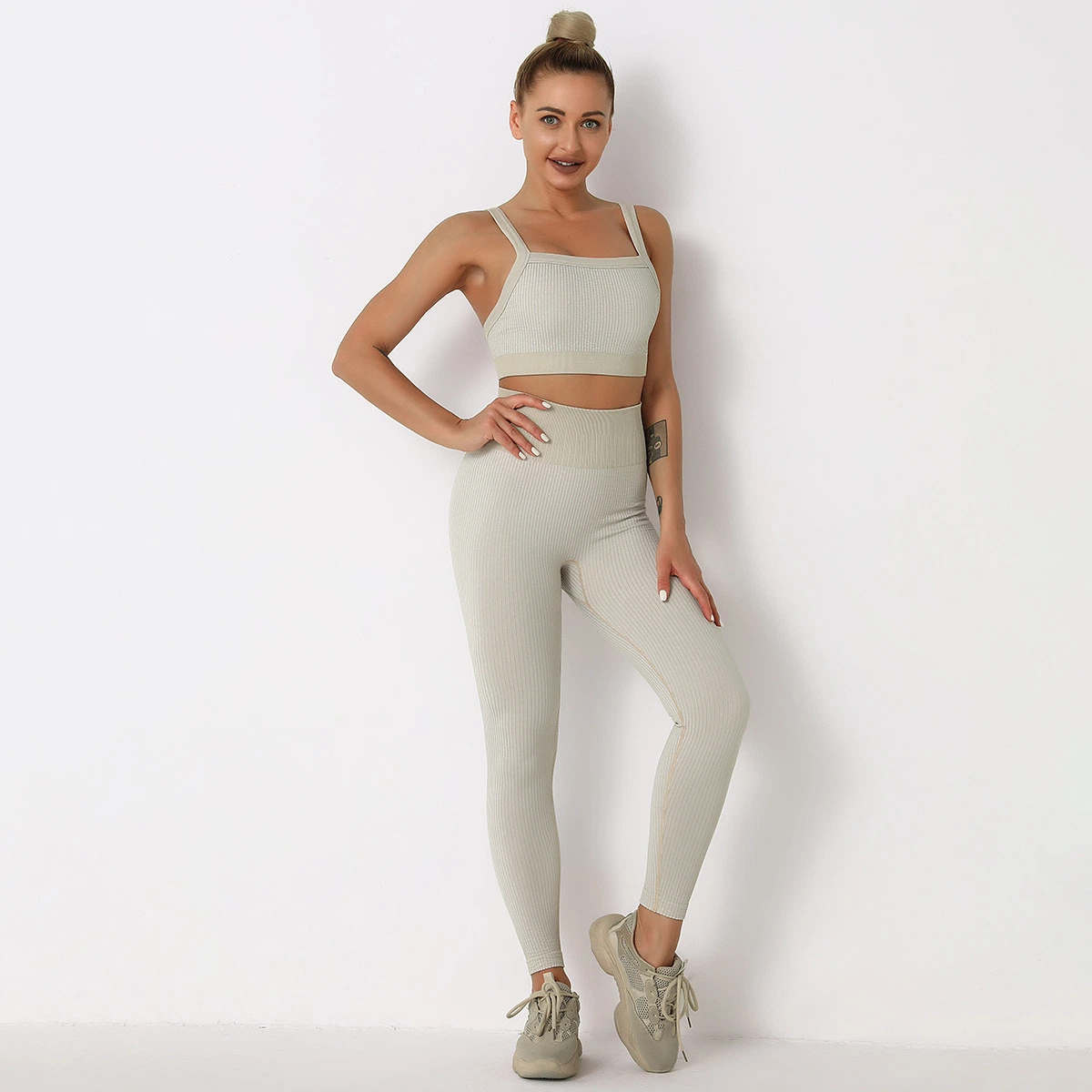 Les femmes Soutien-gorge sans soudure de remise en forme de yoga+Pantalons Leggings Set Salle de Gym Sports d'entraînement de l'usure