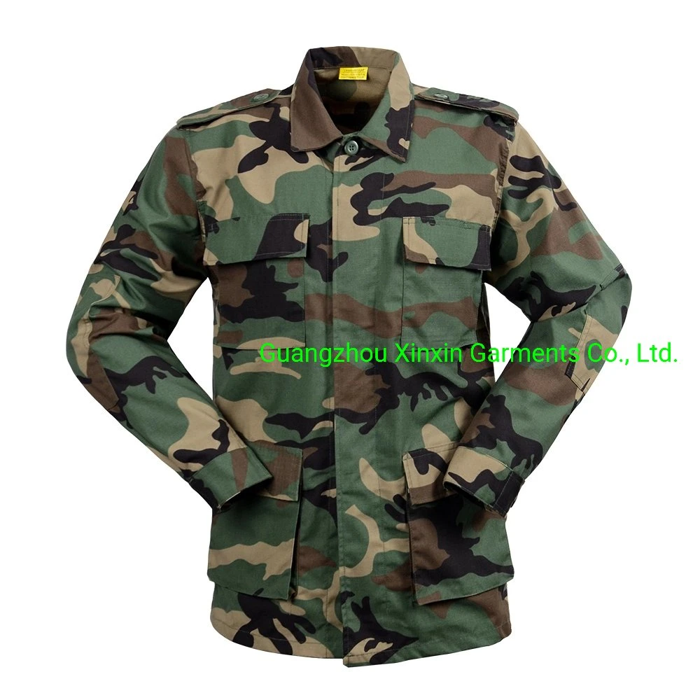 Estilo de estilo de Polícia Militar Mens combate táctico de poliéster 65 35 Algodão Woodland Camouflage Bdu estilo exército uniformes (W2265)