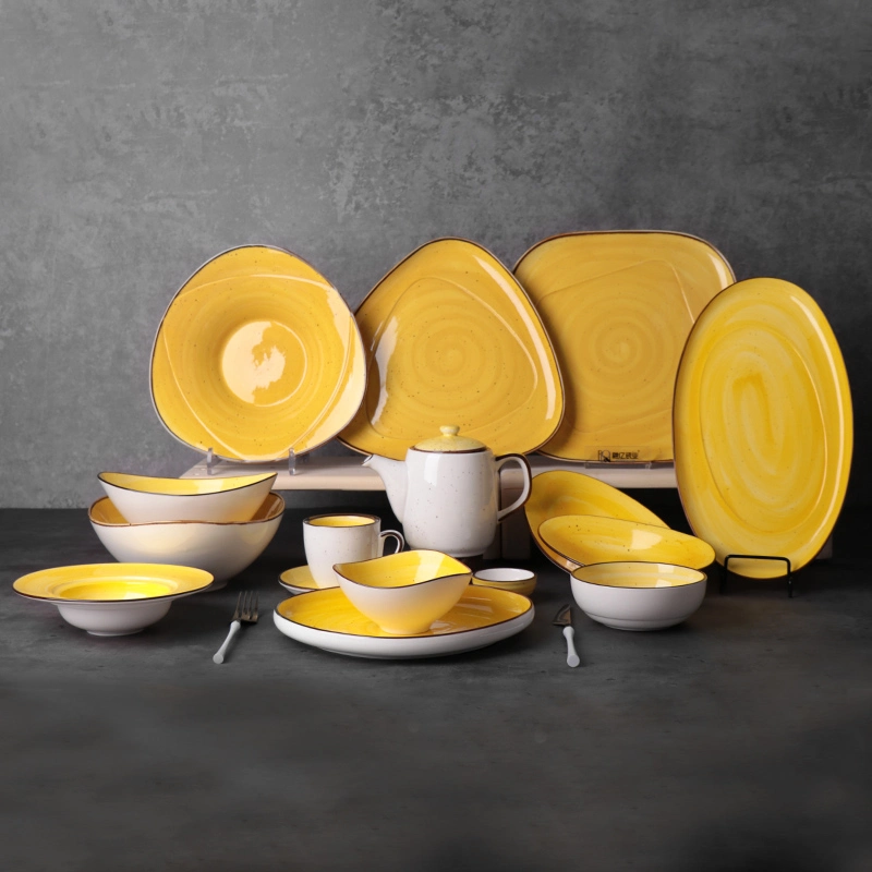 Wholesale/Supplier Yellow Oval Deep Porcelain Ceramic Dipping Oven Salad Bowl Ceram