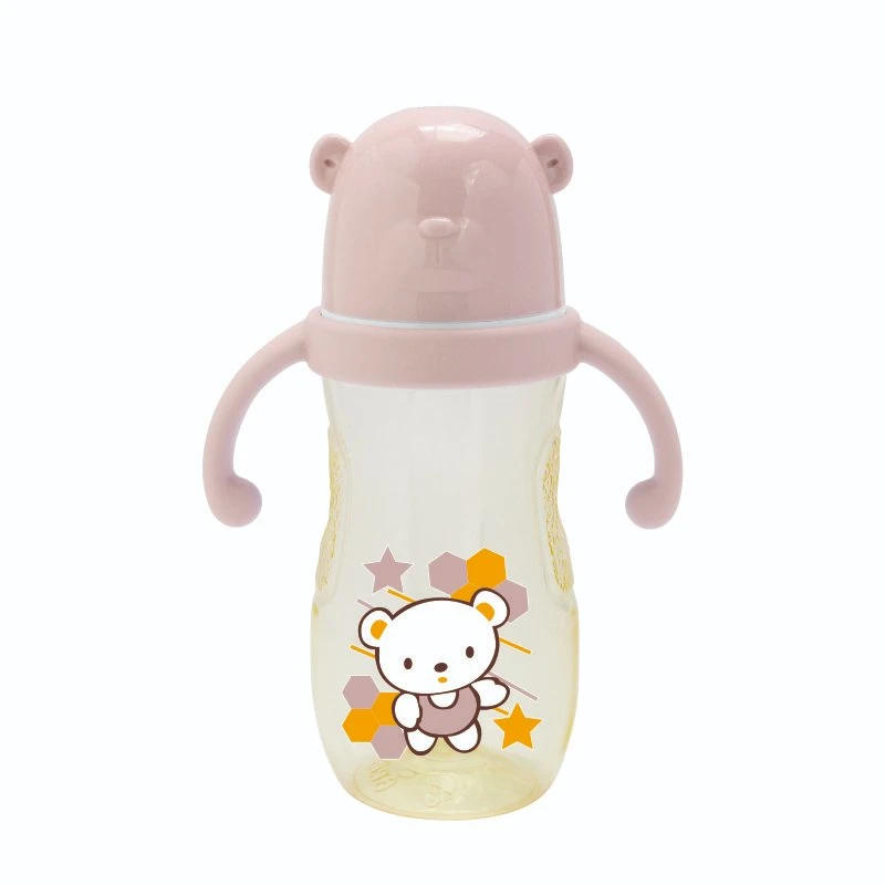 300ml Wide Neck Plastic Cartoon Baby Bottle with Handle OEM/ODM