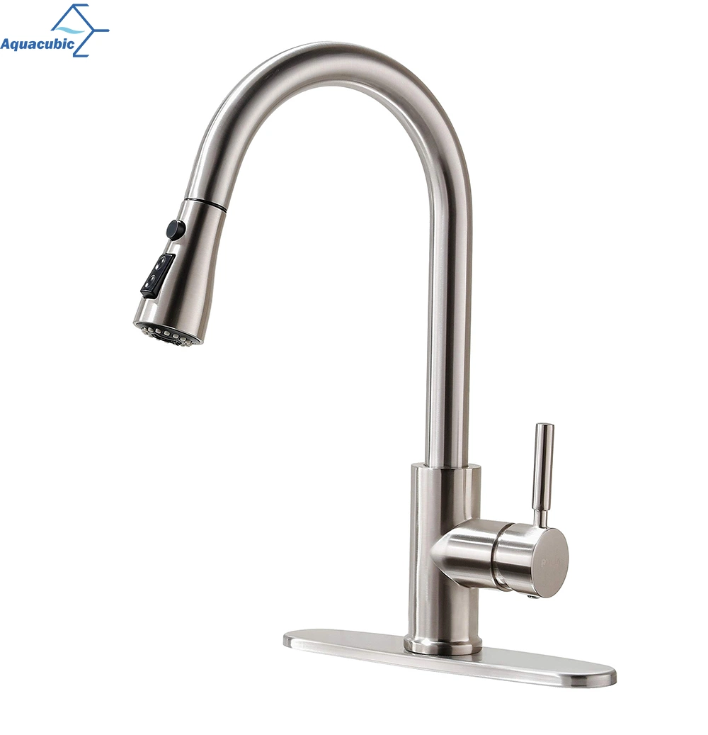 Aquacubic Cupc Magnetic High Arc Pull out Brushed Nickel Kitchen Faucet, 3-Function Sprayer Spout Nozzle with Aquablade Mode