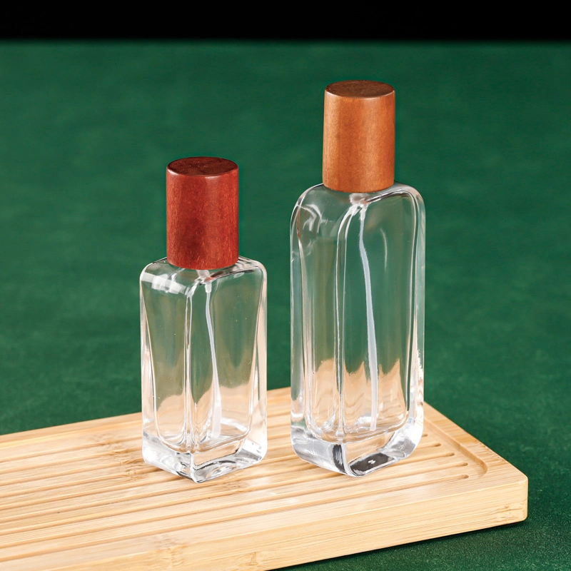 30/50ml Glass Perfume Bottle with Bamboo Wooden Lid Empty Spray Bottles Refillable Fine Mist Atomizer Cosmetic Container for Travel