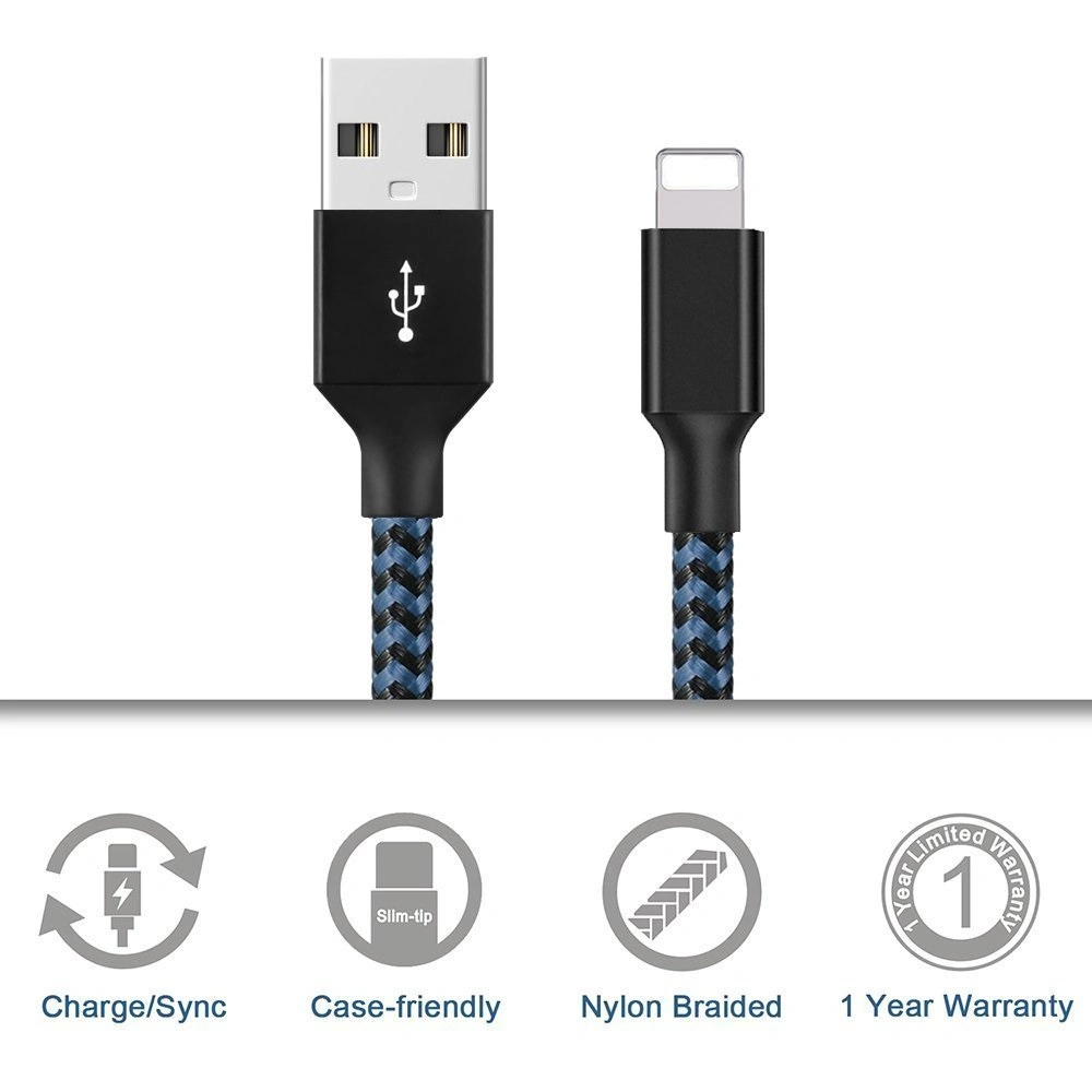 Cable USB duradero de carga rápida de nylon trenzado 2A para iPhone 11