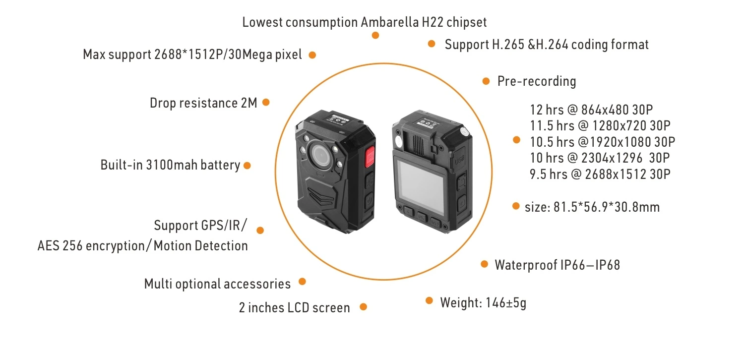 Eeyelog GPS X8a Body Worn Camera Security Camera DVR Built-in Battery IR Night Vision