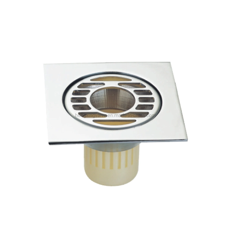 Square New Brass Steel Bathroom Floor Drain with Plastic Pipe